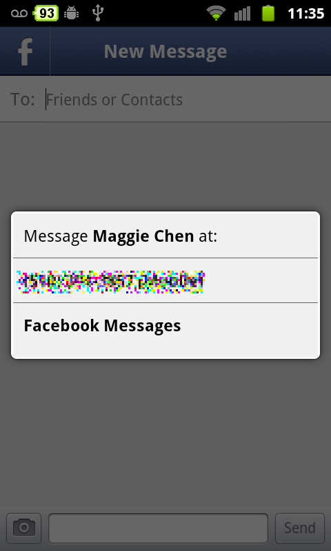 send SMS from Facebook Messenger